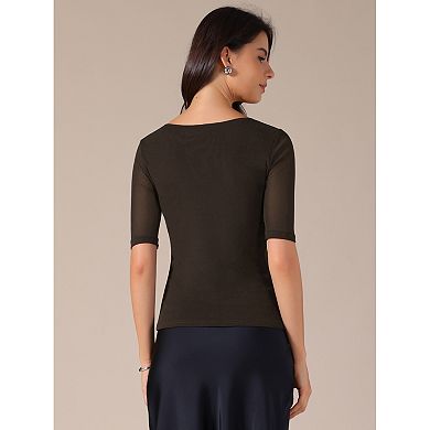 2 Packs Women's Half Sleeves Solid Color Stretchy Basic Top Slim Fit T-Shirts Tight Casual Tees