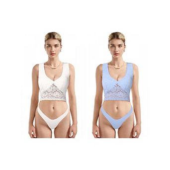 2 Packs Floral Lace Sleeveless Top for Women's Deep V Neck Sheer Cropped Cami Tank Tops