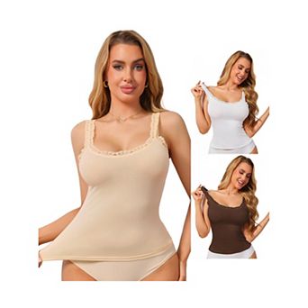 3 Packs Women's Slim-Fit Lace Trim Camisoles Ribbed U Neck Tank Top