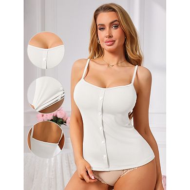 3 Packs Women's Button Down Cami Tank Sleeveless U-Neck Spaghetti Strap Summer Camisoles