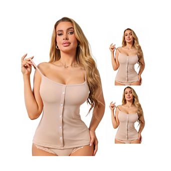 3 Packs Women's Button Down Cami Tank Sleeveless U-Neck Spaghetti Strap Summer Camisoles
