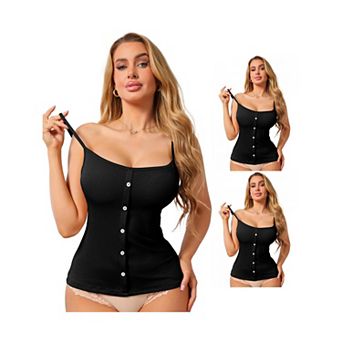 3 Packs Women's Button Down Cami Tank Sleeveless U-Neck Spaghetti Strap Summer Camisoles