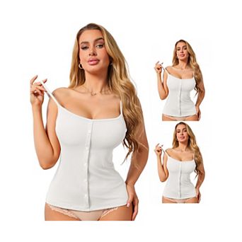 3 Packs Women's Button Down Cami Tank Sleeveless U-Neck Spaghetti Strap Summer Camisoles
