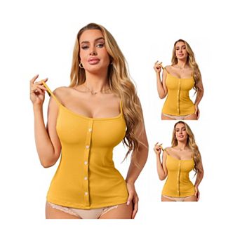 3 Packs Women's Button Down Cami Tank Sleeveless U-Neck Spaghetti Strap Summer Camisoles