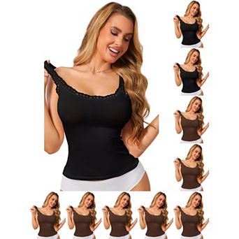 10 Packs Women's Slim-Fit Lace Trim Camisoles Ribbed U Neck Tank Top