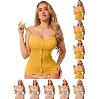 10 Packs Women's Button Down Cami Tank Sleeveless U-Neck Spaghetti Strap Summer Camisoles