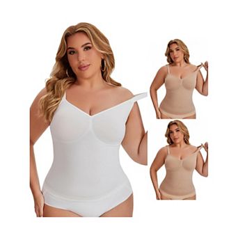 3 Packs Women's Tank Tops Tummy Control Seamless Bodyshaper V Neck Slimming Compression Shapewear