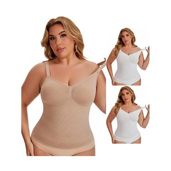 3 Packs Women's Tank Tops Tummy Control Seamless Bodyshaper V Neck Slimming Compression Shapewear