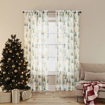 No. 918 Balsam Christmas Tree 2-Pack Sheer Rod Pocket Curtain Panels