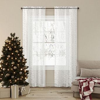 No. 918 Holly Embroidery 2-Pack Sheer Rod Pocket Curtain Panels