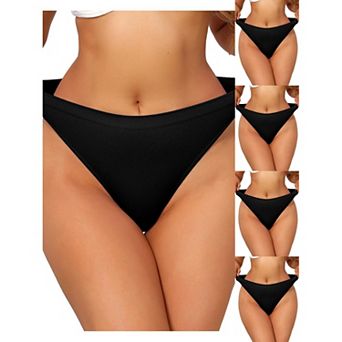 5 Packs Women's Mid Waisted Ribbed Bikini Briefs No Show High Cut Underwear Panties
