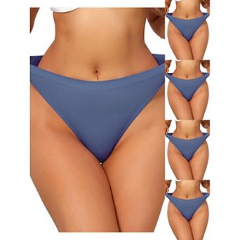 5 Packs Women's Mid Waisted Ribbed Bikini Briefs No Show High Cut Underwear Panties