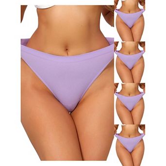 5 Packs Women's Mid Waisted Ribbed Bikini Briefs No Show High Cut Underwear Panties
