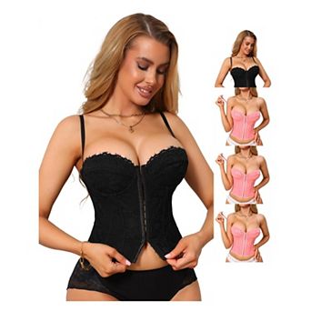 5 Packs Corset Tops for Women Lace Bustier Underwire Top Front Hook Backless Slim Fit Boned Bralette
