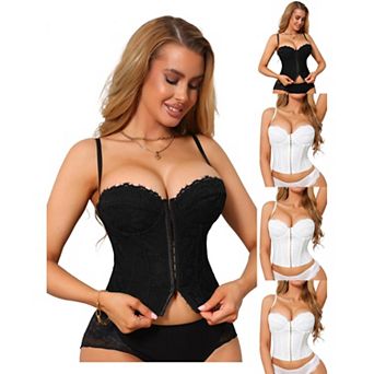 5 Packs Corset Tops for Women Lace Bustier Underwire Top Front Hook Backless Slim Fit Boned Bralette