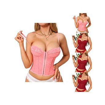 5 Packs Corset Tops for Women Lace Bustier Underwire Top Front Hook Backless Slim Fit Boned Bralette