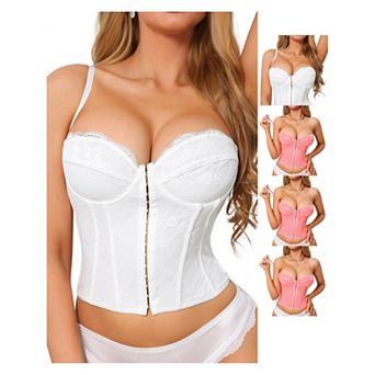 5 Packs Corset Tops for Women Lace Bustier Underwire Top Front Hook Backless Slim Fit Boned Bralette