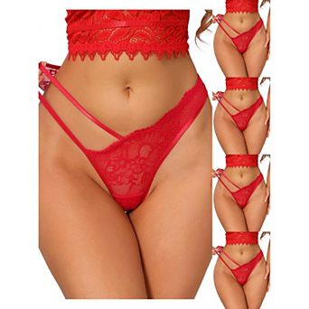 5 Packs Women's Floral Lace Low Waisted Briefs Side Hollow Out Mesh String Thongs Underwear
