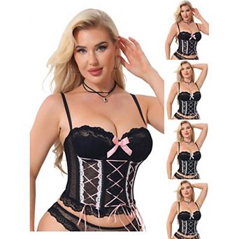 5 Packs Lace Corset Tops for Women Sheer Mesh Spaghetti Strap Shapewear Party Club Tank Tops