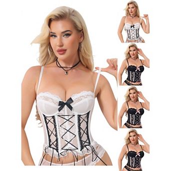 5 Packs Lace Corset Tops for Women Sheer Mesh Spaghetti Strap Shapewear Party Club Tank Tops