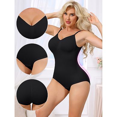 3 Packs Bodysuits for Women Tummy Control V Neck Backless Camisole Thong Leotard Adjustable Straps
