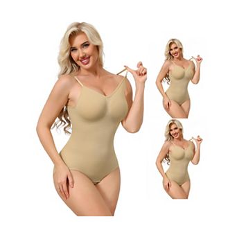 3 Packs Bodysuits for Women Tummy Control V Neck Backless Camisole Thong Leotard Adjustable Straps