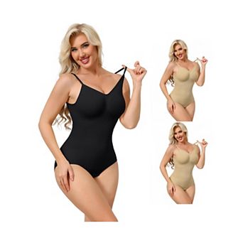 3 Packs Bodysuits for Women Tummy Control V Neck Backless Camisole Thong Leotard Adjustable Straps