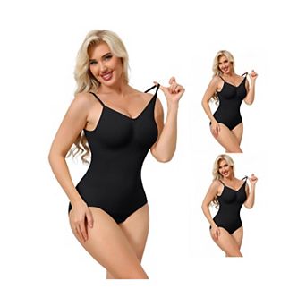 3 Packs Bodysuits for Women Tummy Control V Neck Backless Camisole Thong Leotard Adjustable Straps