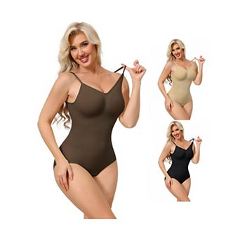 3 Packs Bodysuits for Women Tummy Control V Neck Backless Camisole Thong Leotard Adjustable Straps
