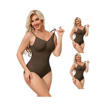3 Packs Bodysuits for Women Tummy Control V Neck Backless Camisole Thong Leotard Adjustable Straps