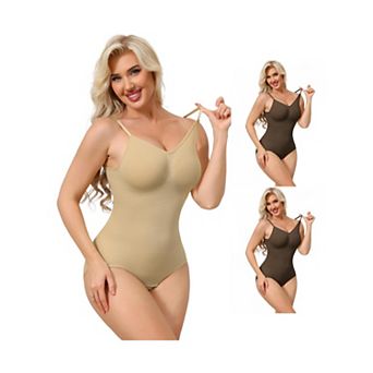 3 Packs Bodysuits for Women Tummy Control V Neck Backless Camisole Thong Leotard Adjustable Straps