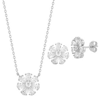 Everyday by Sunkissed Cubic Zirconia Flower Earrings and Necklace Set