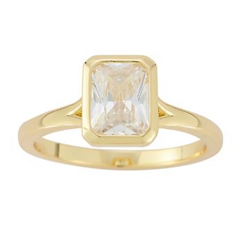Everyday by Sunkissed Emerald Cut Cubic Zirconia Bezel Split Shank Signet Ring