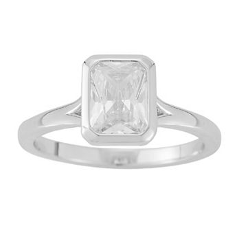 Everyday by Sunkissed Emerald Cut Cubic Zirconia Bezel Split Shank Signet Ring