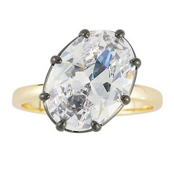 Everyday by Sunkissed Two Tone Plated Oval Cubic Zirconia Prong Solitaire Ring