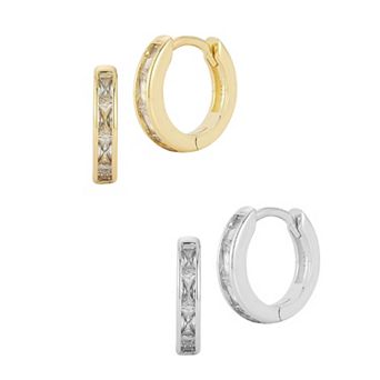 Everyday by Sunkissed Baguette Cut Cubic Zirconia Huggie Hoop Earring Set