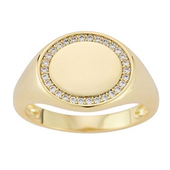 Everyday by Sunkissed Round Cubic Zirconia Pave Reverse Tapered Halo Oval Signet Ring