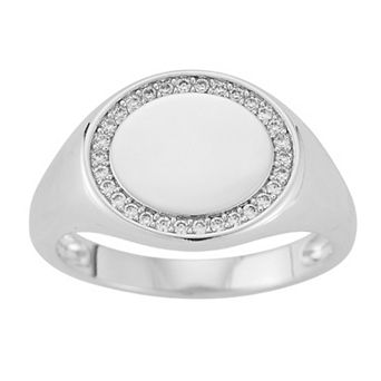 Everyday by Sunkissed Round Cubic Zirconia Pave Reverse Tapered Halo Oval Signet Ring