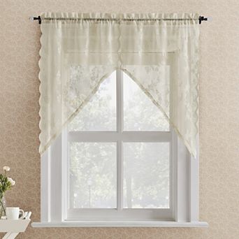 No. 918 Lillemor 2-Pack Floral Lace Sheer Rod Pocket Kitchen Curtain Swags