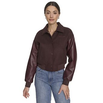 Women's Champion® Mixed Media Cropped Varsity Letterman Jacket