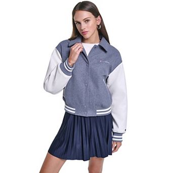 Women's Champion® Mixed Media Cropped Varsity Letterman Jacket