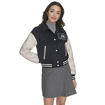 Women's Champion® Mixed Media Cropped Varsity Letterman Jacket