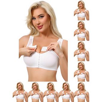 10 Packs Women's Front Closure Posture Wireless Back Support Full Coverage Bra Bosom Support Band