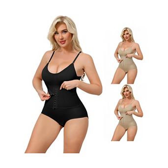 3 Packs Women's Front Hook Bodysuits Tummy Control V Neck Push Up Camisoles Hip Lifting Shapewear
