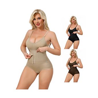 3 Packs Women's Front Hook Bodysuits Tummy Control V Neck Push Up Camisoles Hip Lifting Shapewear