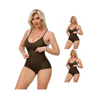 3 Packs Women's Front Hook Bodysuits Tummy Control V Neck Push Up Camisoles Hip Lifting Shapewear