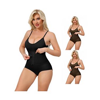 3 Packs Women's Front Hook Bodysuits Tummy Control V Neck Push Up Camisoles Hip Lifting Shapewear