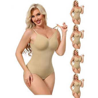 5 Packs Bodysuits for Women Tummy Control V Neck Backless Camisole Thong Leotard Adjustable Straps