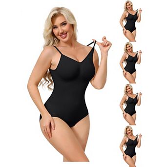 5 Packs Bodysuits for Women Tummy Control V Neck Backless Camisole Thong Leotard Adjustable Straps