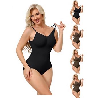 5 Packs Bodysuits for Women Tummy Control V Neck Backless Camisole Thong Leotard Adjustable Straps